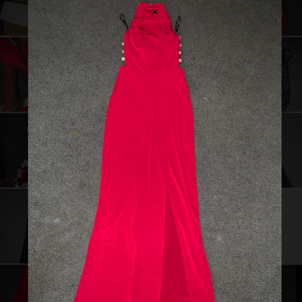 red halter neck formal dress